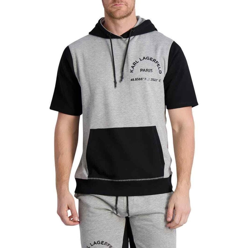 Karl Lagerfeld Paris Hoodie Mens Medium Black Grey Colorblock Pullover Casual